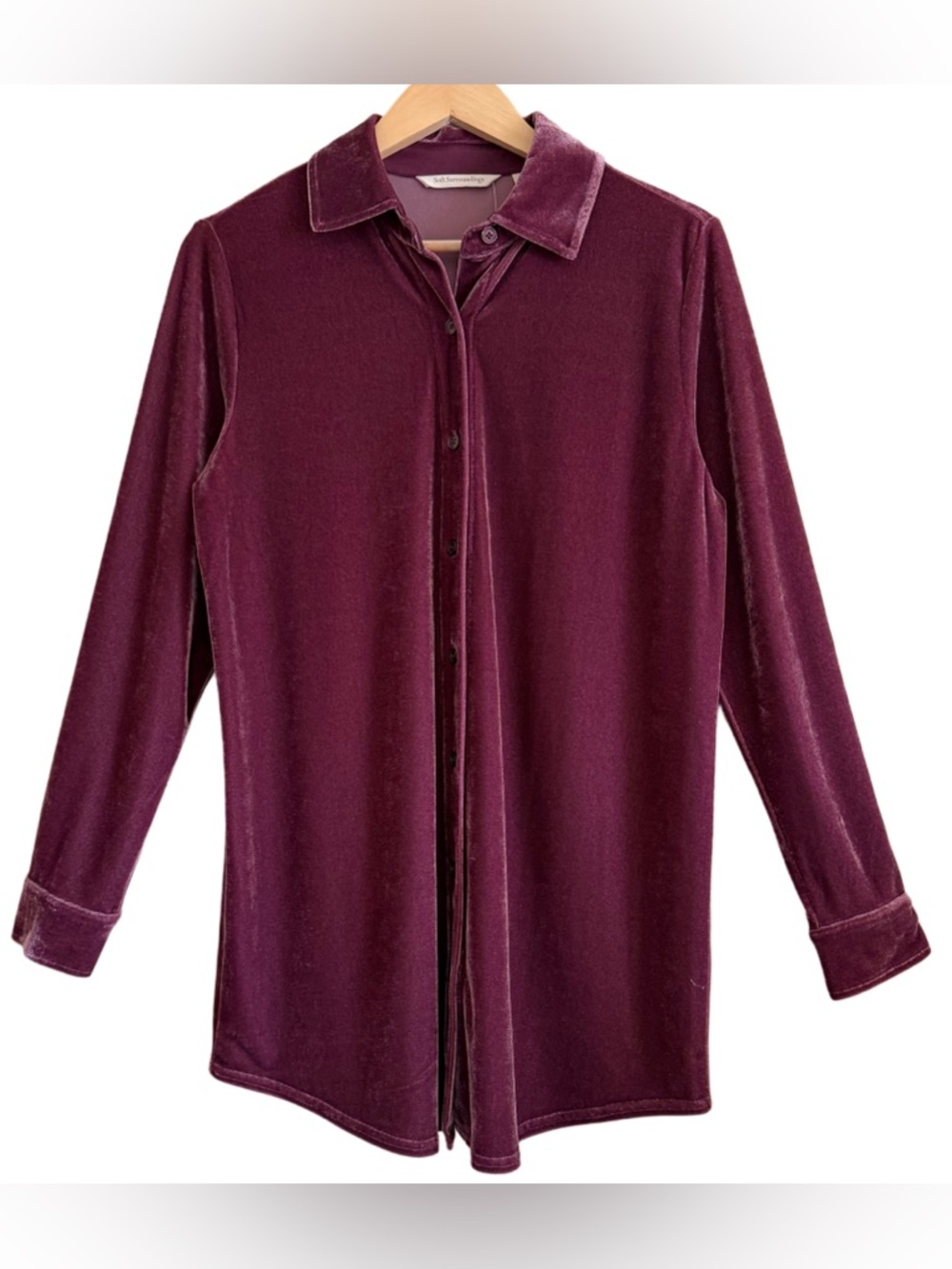 Soft Surroundings Vibrant Preppy Relaxed-Fit Velvet Boyfriend Tunic Shirt XS NWT